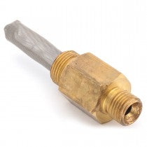 Fuel line adapter, tank to main feed pipe, brass fitting with filter screen.