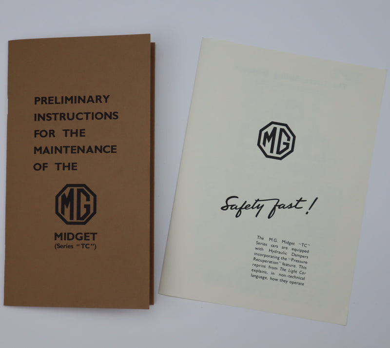 Preliminary Instructions For The Maintenance Of The MG Midget (Series "TC")