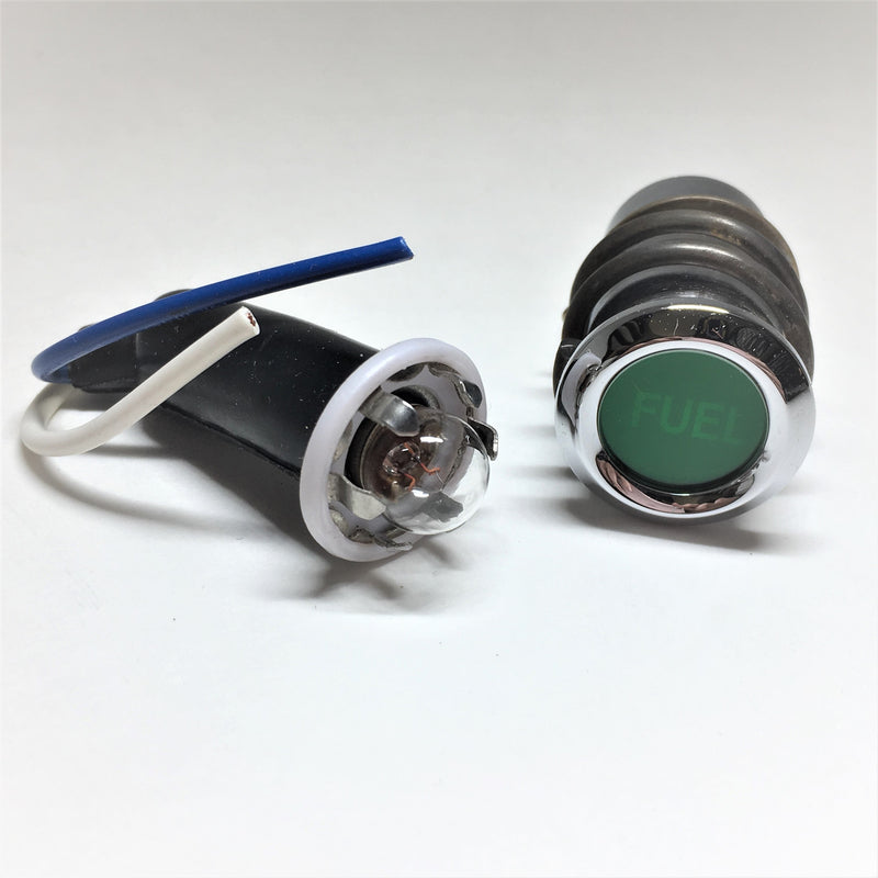 Fuel warning light, green "FUEL" lens