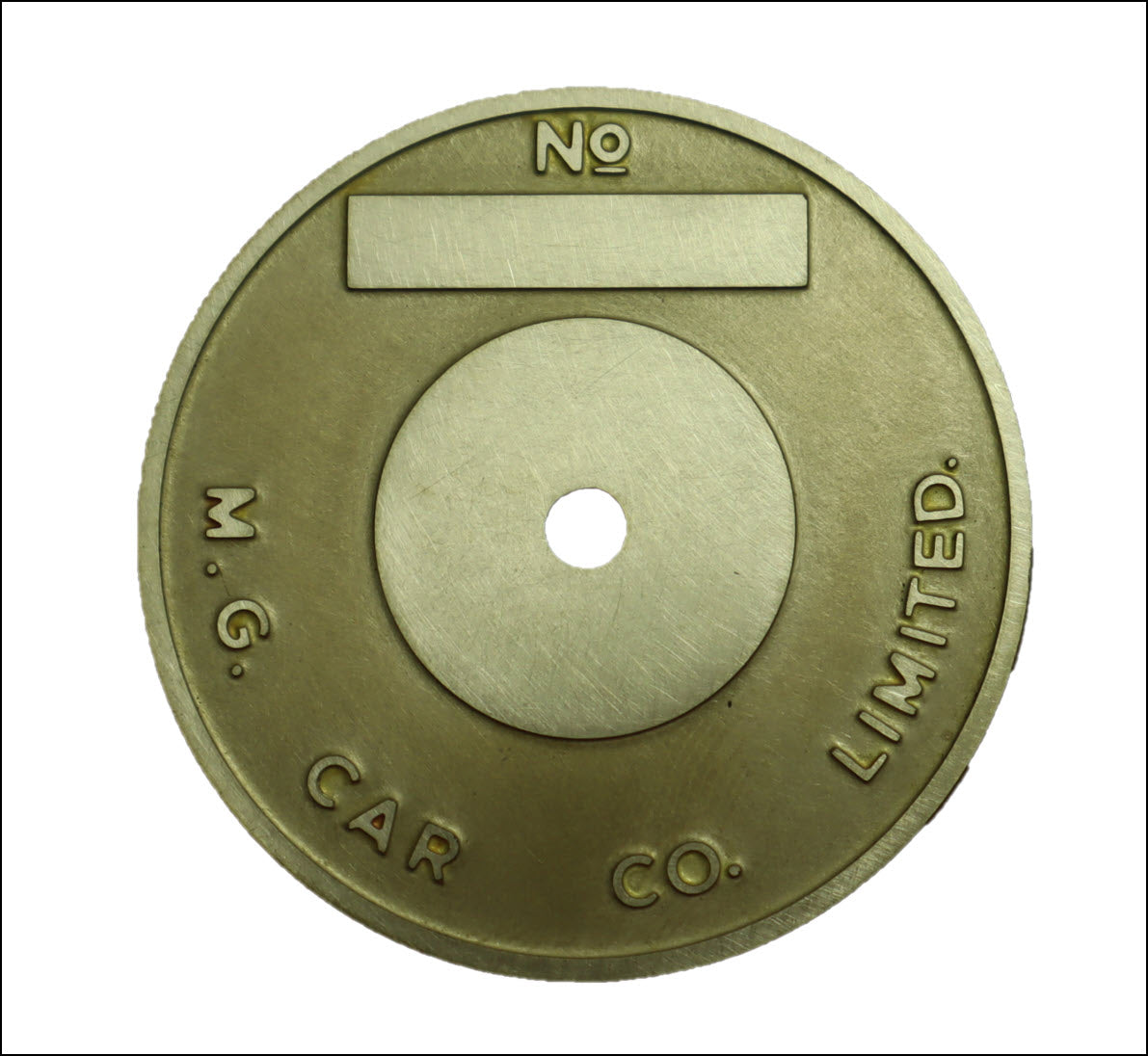 ID028-Round engine ID tag, brass — From The Frame Up