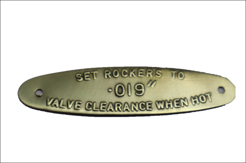 Valve clearance plate .019", Late TC-TD (e)24115 raised lettering, brass