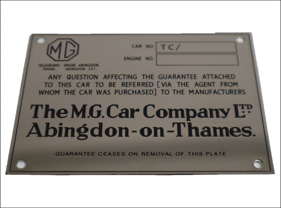 Maker's ID plate, Late TC, original nickel style plate