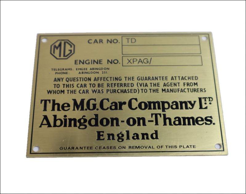 Maker's ID plate, TD, brass