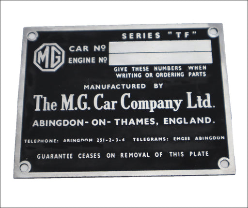 Maker's ID plate, TF, alloy w/ black background
