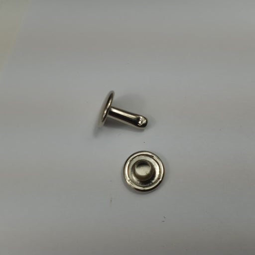 Compression rivet –  1/8" x 7/32", male/female pair, nickel. Improved rivet substitute RIV400