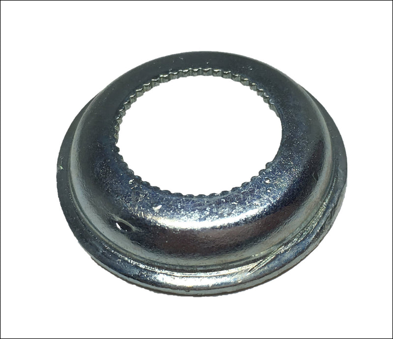 Washer, spring cover, original item, chrome plated w/ serrated ID.